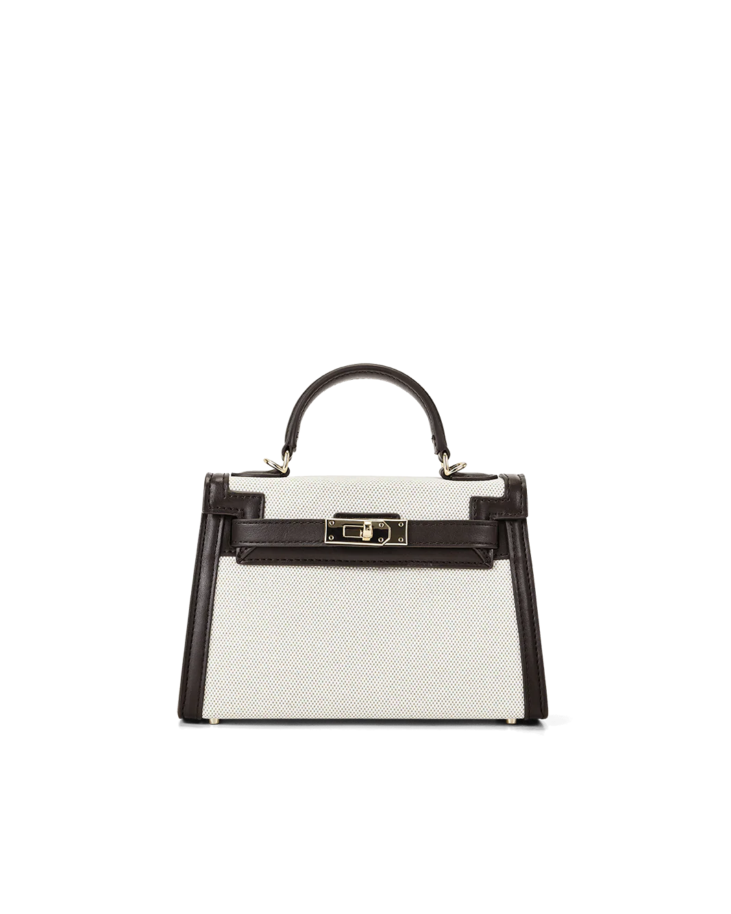 HARIETTE HANDLE BAG - NATURAL LINEN-CHOCOLATE