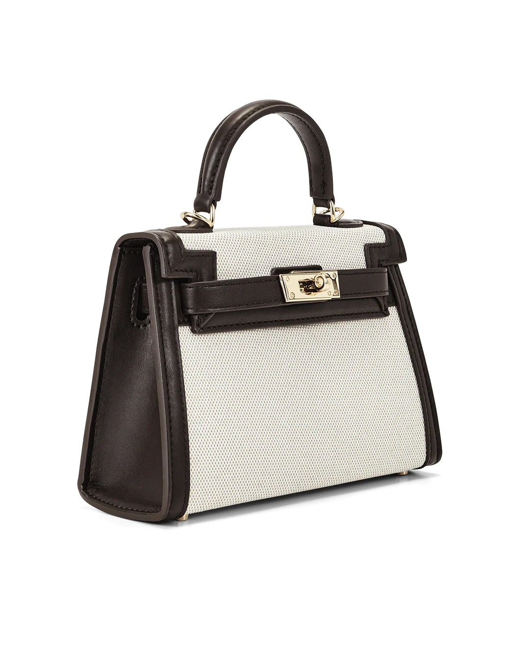 HARIETTE HANDLE BAG - NATURAL LINEN-CHOCOLATE - Image 4