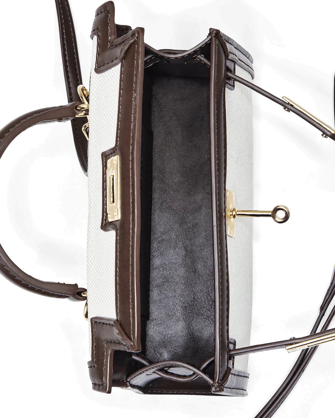HARIETTE HANDLE BAG - NATURAL LINEN-CHOCOLATE - Image 5