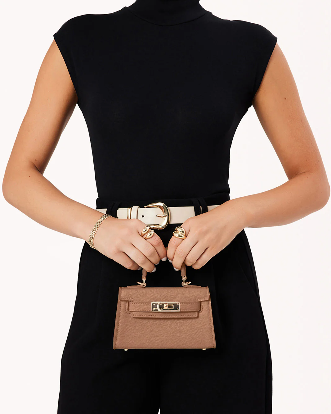 HARIETTE MINI HANDLE BAG - LIGHT TAN SAFFIANO SHINE - Image 2
