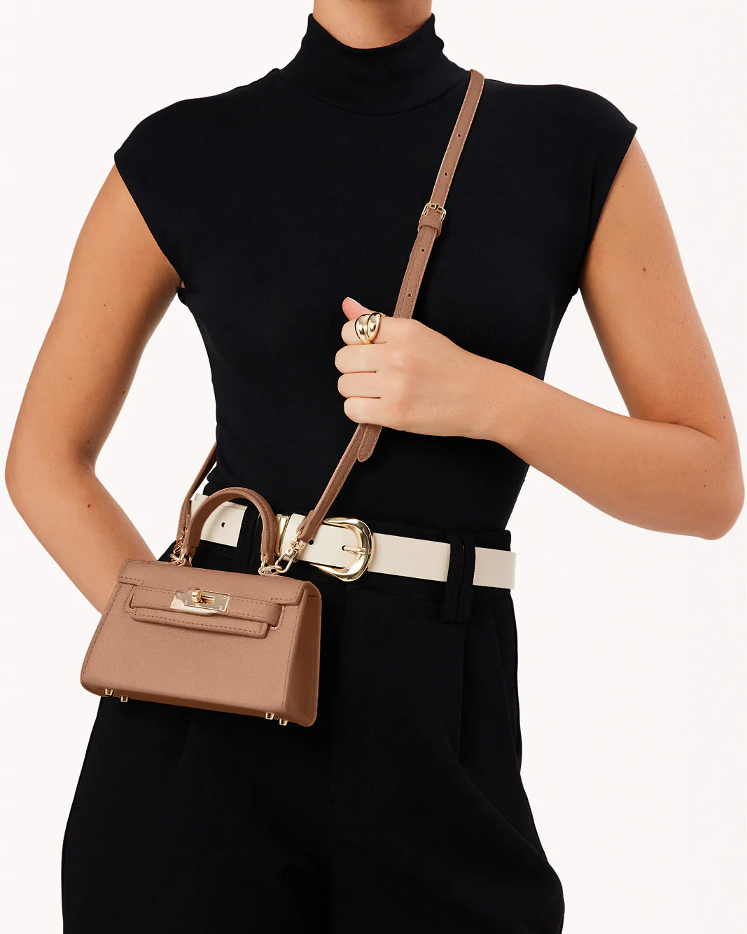 HARIETTE MINI HANDLE BAG - LIGHT TAN SAFFIANO SHINE - Image 3
