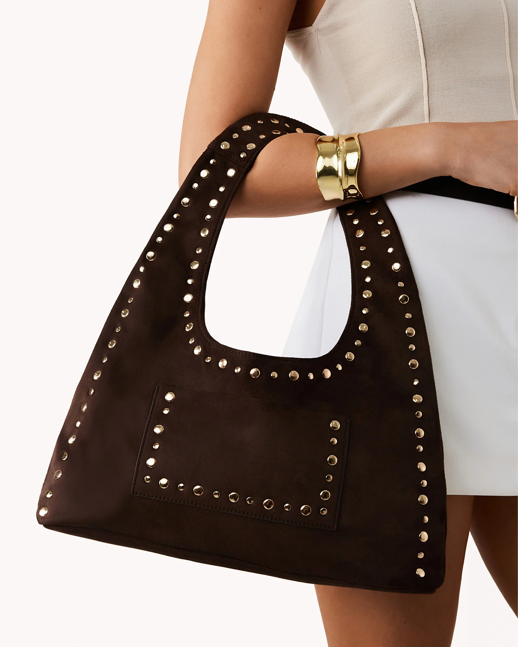 NOAH SHOULDER BAG - DARK CACAO SUEDE-GOLD - Image 2